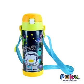 PUKU藍色企鵝 不鏽鋼兩用吸管水瓶350ml(太空藍)