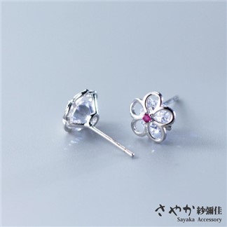 【Sayaka紗彌佳】925純銀綻放年代五瓣花造型鑲鑽耳環
