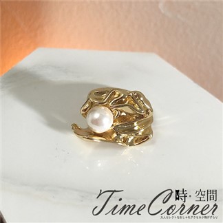 『時空間』年代感不規則金屬褶皺造型珍珠戒指