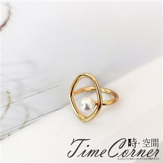 『時空間』簡約鏤空線條圓環珍珠造型戒指