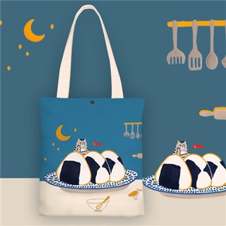 【Sayaka紗彌佳】日系創意手繪插畫風格系列肩背帆布包 -海苔飯糰&貓咪