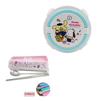 【精選 1+1】Hello Kitty不鏽鋼明星總動餐具兩件組-藍色(兩款任選)