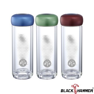 【義大利BLACK HAMMER】寰宇雙層耐熱玻璃水瓶-310ml 綠色
