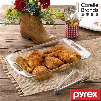 【美國康寧 Pyrex】耐熱玻璃長方形烤盤1.9L-紅(含蓋)