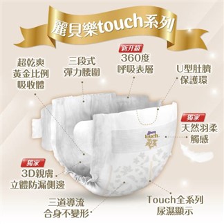 麗貝樂 Touch嬰兒紙尿褲5號(L-22片x8包)綠色新升級_ 箱購