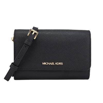 Michael Kors JET SET防刮皮革WOC小型手機斜背包(黑色)