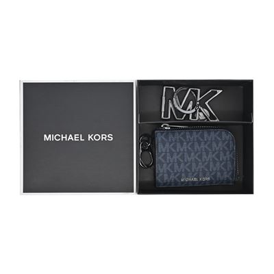 MICHAEL KORS PVC 滿版卡片/零錢包LOGO鑰匙圈禮盒-藍/平輸