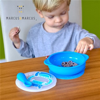 【MARCUS＆MARCUS】動物樂園幼兒自主學習吸盤碗含蓋-藍河馬