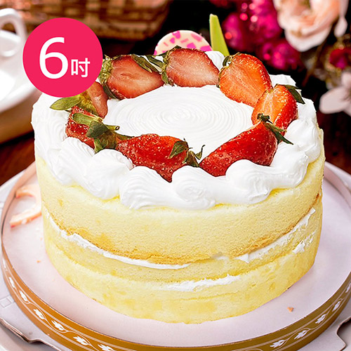 樂活e棧-母親節造型蛋糕-清新草莓裸蛋糕6吋x1顆(水果 芋頭 布丁 手)