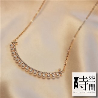 『時空間』日系古典宮延風格微笑曲線珍珠鑲鑽(14Kgpゴールド)項鍊 -單一款式