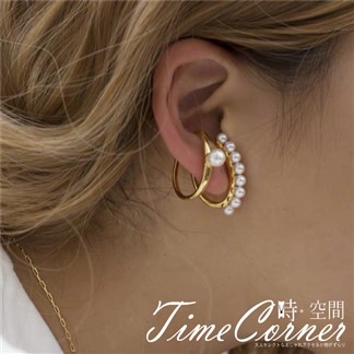 『時空間』微甜氣質排列珍珠耳掛式不對稱耳環 -單一款式