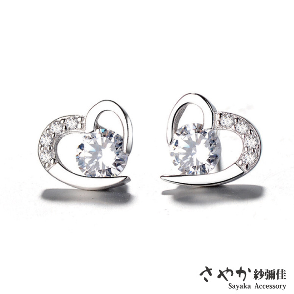 【Sayaka紗彌佳】925純銀茱麗葉心形微鑲鑽耳環