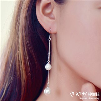 【Sayaka紗彌佳】純銀經典盛宴珍珠垂墜線性耳環
