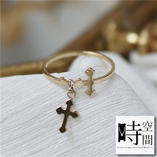 『時空間』愛情信仰雙重十字架垂墜造型(14Kgp????)戒指