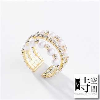 『時空間』奢華耀眼三層排鑽珍珠交織戒指 -單一款式