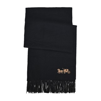 COACH 刺繡馬車素面喀什米爾羊絨圍巾(黑)