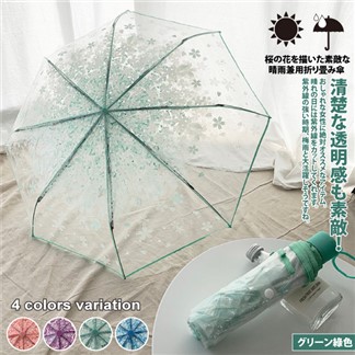 日系夢幻櫻花透明晴雨兩用8骨折疊傘