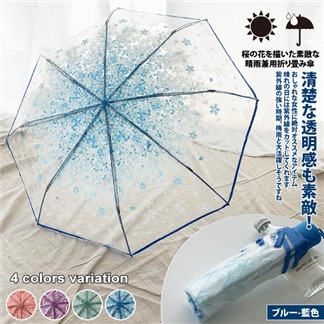 日系夢幻櫻花透明晴雨兩用8骨折疊傘