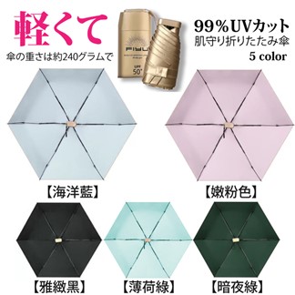 日本高密度鈦金布抗UV晴雨兩用輕巧五折口袋傘