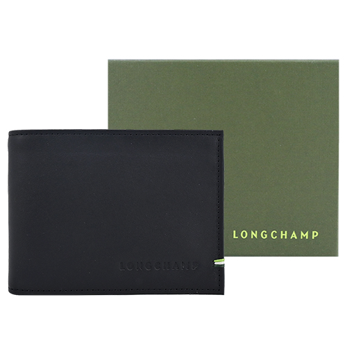 LONGCHAMP SUR SEINE系列牛皮雙折零錢袋多卡短夾(黑)