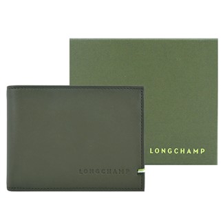 LONGCHAMP SUR SEINE系列牛皮雙折零錢袋多卡短夾(卡其綠)