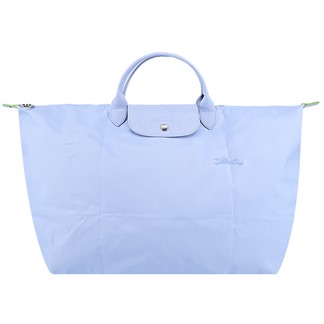 LONGCHAMP 刺繡再生尼龍摺疊手提旅行袋(小-天澄)