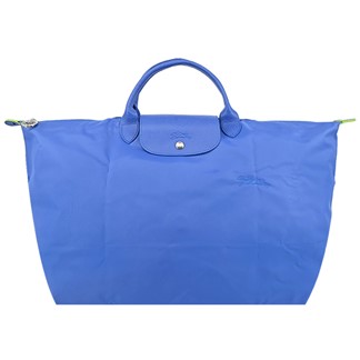LONGCHAMP 刺繡再生尼龍摺疊手提旅行袋(小-矢車菊藍)