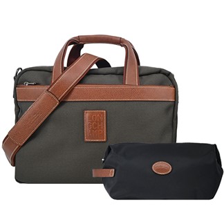 LONGCHAMP BOXFORD系列帆布兩用旅行袋(附盥洗包-棕)