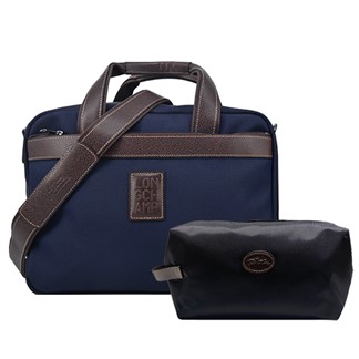 LONGCHAMP BOXFORD系列帆布兩用旅行袋(附盥洗包-深藍)