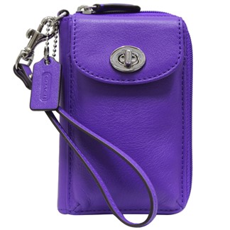 COACH LEGACY全真皮多功能雙層掛式中夾手機包-紫(附原廠禮盒)