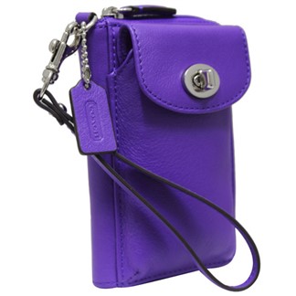 COACH LEGACY全真皮多功能雙層掛式中夾手機包-紫(附原廠禮盒)