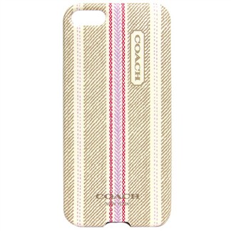 COACH 民俗風直紋iPhone5手機保護殼(卡其粉)
