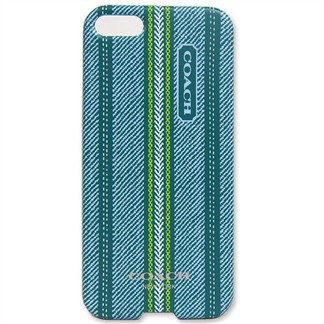 COACH 民俗風直紋iPhone5手機保護殼(藍綠)