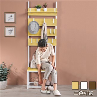 《C&B》工業棧板風格玄關壁面置物架掛衣架穿鞋椅(寬60cm)