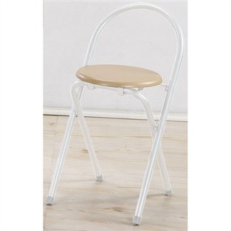 《Ｃ＆Ｂ》好易收圓形便利折疊椅(二入)-白鐵管淺木紋坐墊