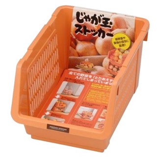 日本製造INOMATA可疊放附滑輪蔬果收納籃(橘色)1入裝