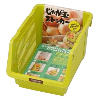 日本製造INOMATA可疊放附滑輪蔬果收納籃(芥末綠色)1入裝