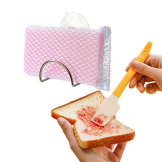 日本LEC不鏽鋼菜瓜布吸盤架+食物矽膠刮刀-特惠組