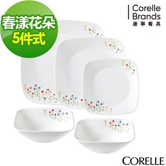 【CORELLE 康寧】春漾花朵5件式方形餐盤組(E03)
