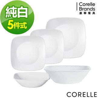 【美國康寧 CORELLE】純白5件式方型餐具組(E19)