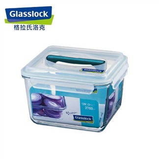 韓國【Glasslock】手提長方強化戶外野餐大容量玻璃保鮮盒3700ml