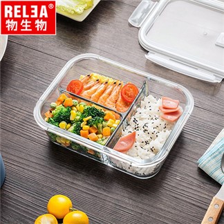 【RELEA物生物】耐熱玻璃可微波保鮮盒5件組(含餐具組)