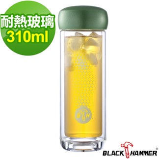 【義大利BLACK HAMMER】寰宇雙層耐熱玻璃水瓶-310ml 綠色