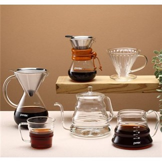 【美國康寧 Pyrex】Cafe 咖啡玻璃壺 700ML+玻璃濾杯+咖啡玻璃杯