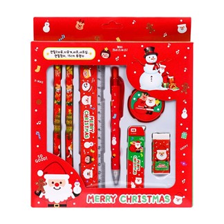 聖誕禮物文具套裝7件組 超值2入（自動鉛筆x1+鉛筆x2+削筆器x1+直尺x1+