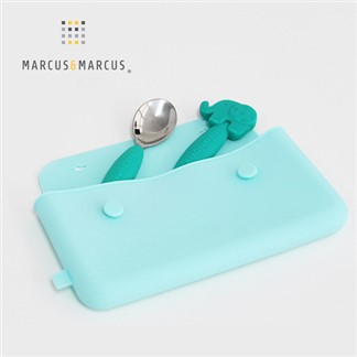 【MARCUS＆MARCUS】輕巧兒童外出餐具3入組(收納袋+叉匙組)-限定綠