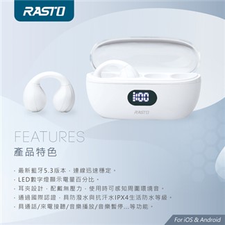 RASTO RS60 耳夾式氣傳導電量顯示真無線藍牙5.3耳機