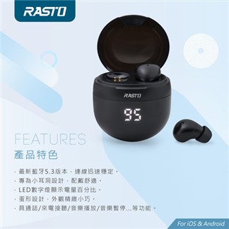 RASTO RS61 黑曜石小耳洞專用電量顯示真無線藍牙5.3耳機