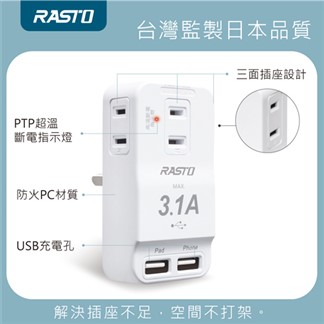 RASTO FP3 三插二埠 USB壁插