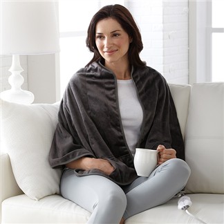 美國 Sunbeam 柔毛披蓋式電熱毯電暖器 氣質灰